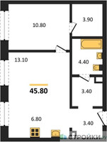 Планировка однокомнатной(квартира) площадью 45.8 квадратных метров в “Жилые кварталы Белый Град”