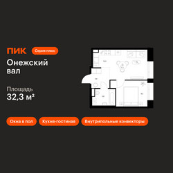 Планировка однокомнатной(квартира) площадью 32.3 квадратных метров в ЖК “ЖК Онежский вал”