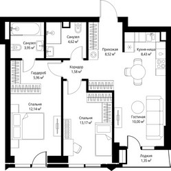 Планировка двухкомнатной(квартира) площадью 69.72 квадратных метров в ЖК “ЖК Джойс”