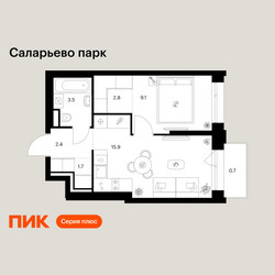 Планировка однокомнатной(квартира) площадью 36.1 квадратных метров в ЖК “ЖК Саларьево парк”