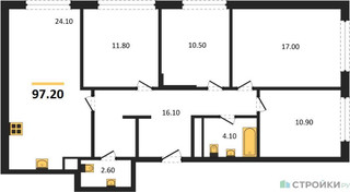 Планировка 4+ комнатной(квартира) площадью 97.2 квадратных метров в “ЖК Сиреневый парк”
