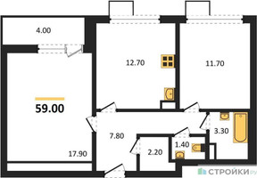 Планировка двухкомнатной(квартира) площадью 59 квадратных метров в “ЖК 1-й Донской (Первый Донской)”