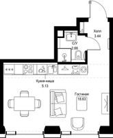 Планировка студии(квартира) площадью 29.86 квадратных метров в “ЖК СЕТ”