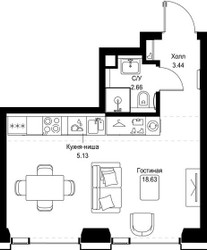 Планировка студии(квартира) площадью 29.86 квадратных метров в ЖК “ЖК СЕТ”