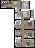 Планировка 4+ комнатной(квартира) площадью 97.1 квадратных метров в “ЖК Квартал Серебряный бор”
