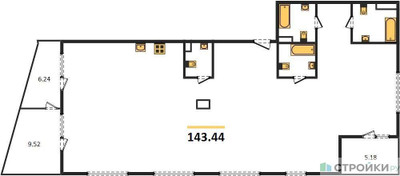 Планировка 4+ комнатной(квартира) площадью 144.7 квадратных метров в ЖК “Квартал Foriver”