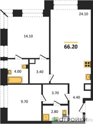 Планировка двухкомнатной(квартира) площадью 66.2 квадратных метров в ЖК “ЖК Коллекция Лужники”