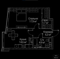 Планировка однокомнатной(квартира) площадью 45.4 квадратных метров в “ЖК СЕЗАР БУДУЩЕЕ”