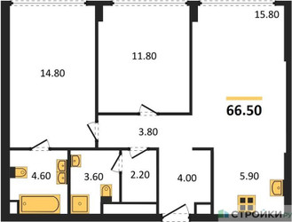 Планировка двухкомнатной(квартира) площадью 65.4 квадратных метров в ЖК “ЖК Ривер Парк Кутузовский”