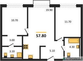 Планировка двухкомнатной(квартира) площадью 57.8 квадратных метров в “ЖК Равновесие”