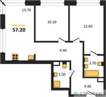 Планировка двухкомнатной(квартира) площадью 57.2 квадратных метров в “ЖК Portland (Портланд)”