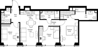 Планировка трехкомнатной(квартира) площадью 76.09 квадратных метров в “ЖК СЕТ”