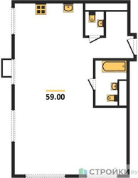 Планировка двухкомнатной(квартира) площадью 59 квадратных метров в ЖК “ЖК Сиреневый парк”