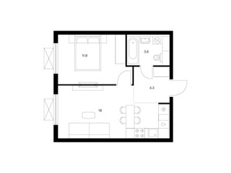 Планировка однокомнатной(квартира) площадью 37.7 квадратных метров в ЖК “ЖК Яуза Парк (Мытищи)”