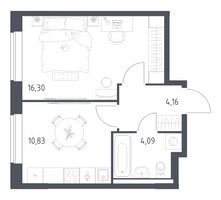 Планировка однокомнатной(квартира) площадью 35.38 квадратных метров в “ЖК Новое Видное”