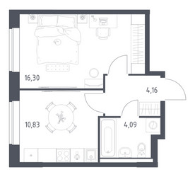 Планировка однокомнатной(квартира) площадью 35.38 квадратных метров в ЖК “ЖК Новое Видное”