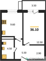 Планировка однокомнатной(квартира) площадью 36.1 квадратных метров в “Павлово 3”