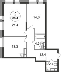 Планировка двухкомнатной(квартира) площадью 68.4 квадратных метров в ЖК “ЖК Первый Московский”