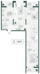 Планировка трехкомнатной(квартира) площадью 104.55 квадратных метров в ЖК “ЖК Рига Хиллс”