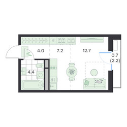Планировка студии(квартира) площадью 29 квадратных метров в ЖК “ЖК G3 Михалевич”