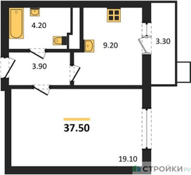 Планировка однокомнатной(квартира) площадью 37.5 квадратных метров в ЖК “ЖК Пироговская Ривьера”
