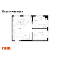 Планировка двухкомнатной(квартира) площадью 48.92 квадратных метров в “ЖК Ильинские луга”