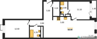 Планировка двухкомнатной(квартира) площадью 68.8 квадратных метров в “ЖК Новая Щербинка”
