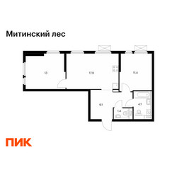 Планировка двухкомнатной(квартира) площадью 56.9 квадратных метров в ЖК “ЖК Митинский лес”