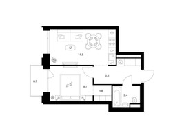 Планировка однокомнатной(квартира) площадью 36.9 квадратных метров в “ЖК Саларьево парк”