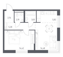 Планировка однокомнатной(квартира) площадью 47.96 квадратных метров в “ЖК Квартал Авиаторов”