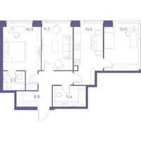Планировка трехкомнатной(квартира) площадью 72 квадратных метров в “ЖК THE LOT by Akvilon”