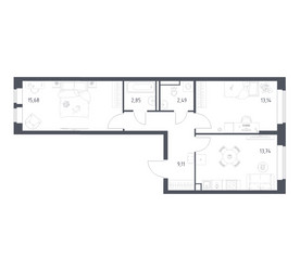Планировка двухкомнатной(квартира) площадью 57.01 квадратных метров в ЖК “ЖК Большое Путилково”