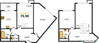 Планировка двухкомнатной(квартира) площадью 77.5 квадратных метров в “ЖК Датский Квартал”