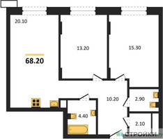 Планировка двухкомнатной(квартира) площадью 68.2 квадратных метров в “ЖК Резиденции Сколково”