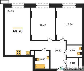Планировка двухкомнатной(квартира) площадью 68.2 квадратных метров в ЖК “ЖК Резиденции Сколково”