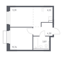 Планировка однокомнатной(квартира) площадью 34.63 квадратных метров в “ЖК Новое Внуково”