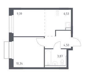 Планировка однокомнатной(квартира) площадью 34.63 квадратных метров в ЖК “ЖК Новое Внуково”