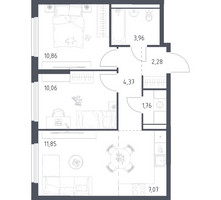 Планировка двухкомнатной(квартира) площадью 52.21 квадратных метров в “ЖК Пригород Лесное”