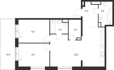 Планировка двухкомнатной(квартира) площадью 82.2 квадратных метров в ЖК “ЖК Форевиль”