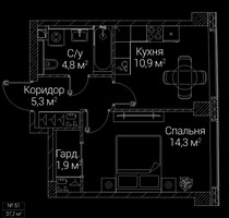 Планировка однокомнатной(квартира) площадью 37.2 квадратных метров в “ЖК СЕЗАР БУДУЩЕЕ”