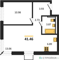 Планировка однокомнатной(квартира) площадью 41.46 квадратных метров в “ЖК Квартал Западный”