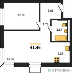 Планировка однокомнатной(квартира) площадью 41.46 квадратных метров в ЖК “ЖК Квартал Западный”