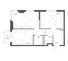 Планировка двухкомнатной(квартира) площадью 54.44 квадратных метров в “ЖК Пригород Лесное”