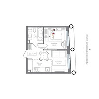 Планировка однокомнатной(квартира) площадью 34.79 квадратных метров в “ЖК Преображенская Площадь”