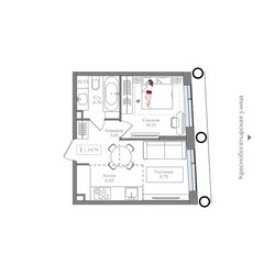 Планировка однокомнатной(квартира) площадью 34.79 квадратных метров в ЖК “ЖК Преображенская Площадь”