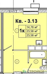 Планировка студии(квартира) площадью 23.58 квадратных метров в ЖК “ЖК Радость (Радумля Парк)”