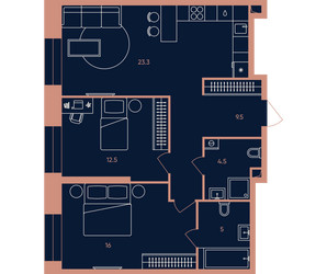 Планировка трехкомнатной(квартира) площадью 71 квадратных метров в ЖК “Квартал Эра”
