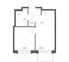 Планировка однокомнатной(квартира) площадью 32.92 квадратных метров в ЖК “ЖК Новое Внуково”