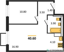 Планировка однокомнатной(квартира) площадью 40.6 квадратных метров в “ЖК Мытищи Парк”