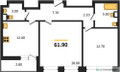 Планировка двухкомнатной(квартира) площадью 61.9 квадратных метров в “Квартал Филатов луг”